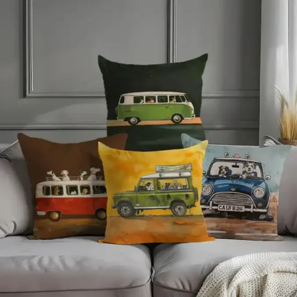 COUSSIN Auto Vintage Chien au Volant sur canapé gris