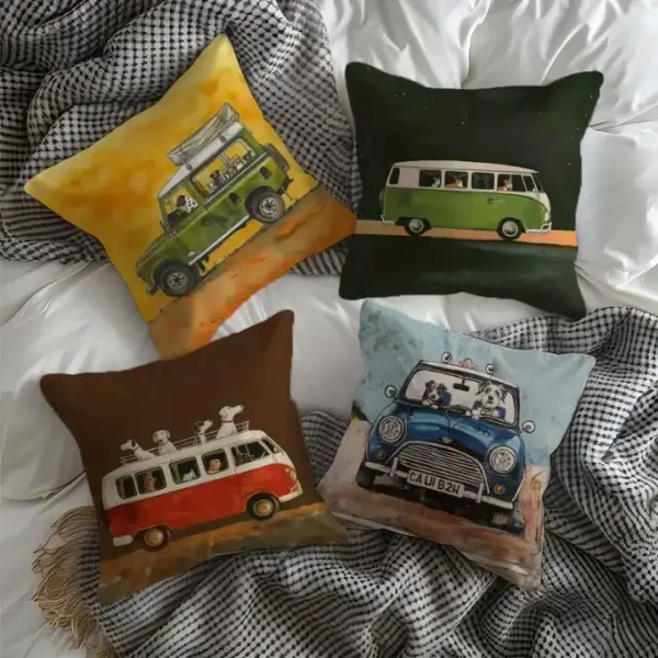 COUSSIN Auto Vintage Chien au Volant sur le lit
