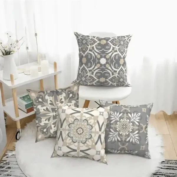 Carreau Ethnique gris et beige coin salon