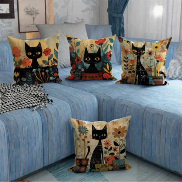 Chat noir vintage Canapé d'angle bleu