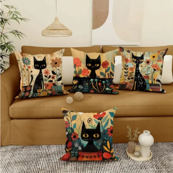 Chat noir vintage canapé marron