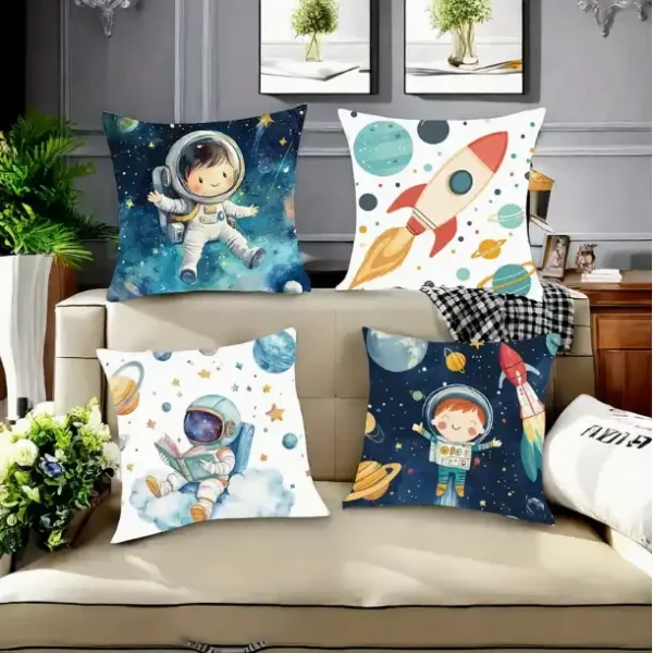 Espace, astronautes et fusées - Lot de 4 coussins 45x45 cm – Image 2