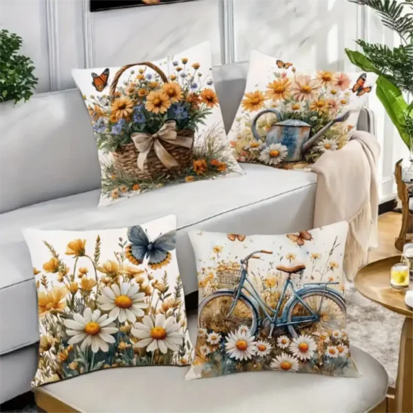 Fleurs toutes simples au jardin coussins coin canapé