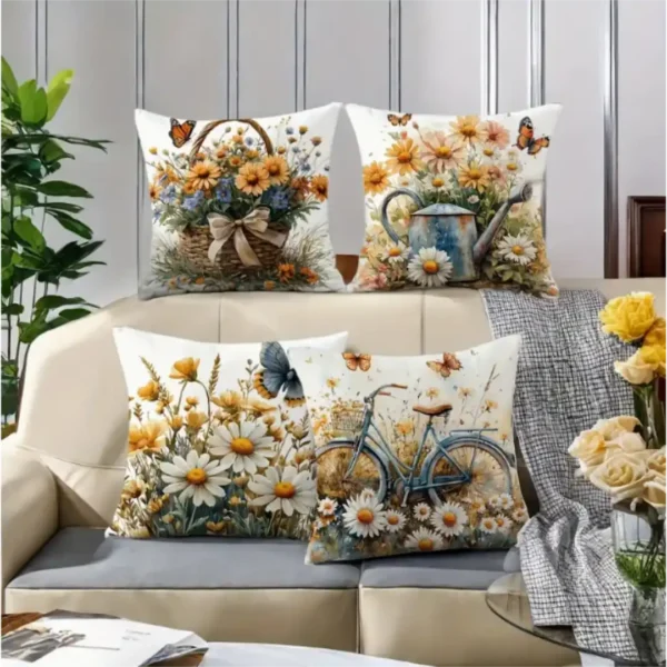 Fleurs toutes simples au jardin coussins canapé beige