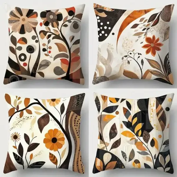 Floral Boho Yellow Rust Brown Set of 4 Pillows