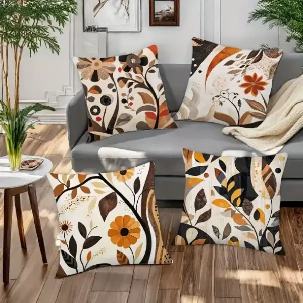 Floral Boho Pillow Yellow Rust Brown Sofa