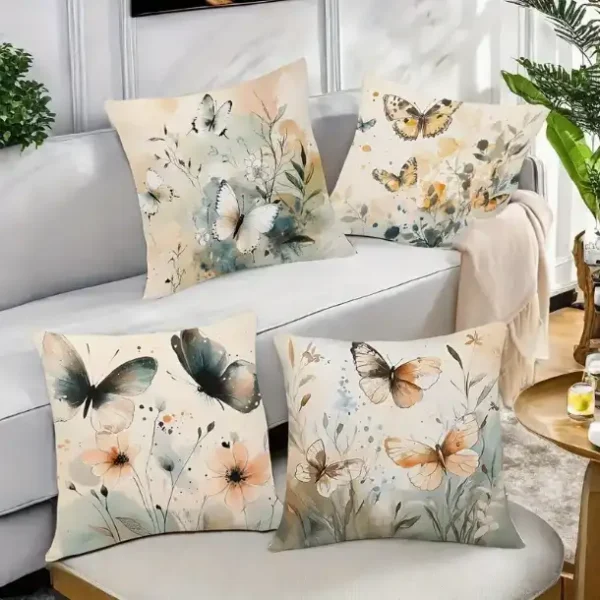 Papillons Fleurs Aquarelle Sur un Canapé clair