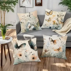 Papillons Fleurs Aquarelle Sur un Canapé foncé