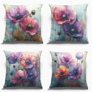COUSSIN Anémones violettes gros plan 4 vues