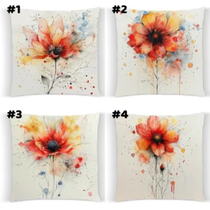 COUSSIN Fleur rouge légère aquarelle 4 vues