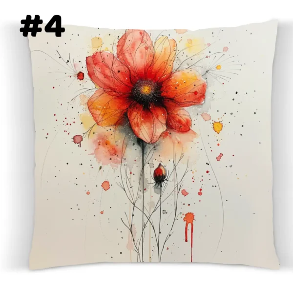 COUSSIN Fleur rouge légère aquarelle #4