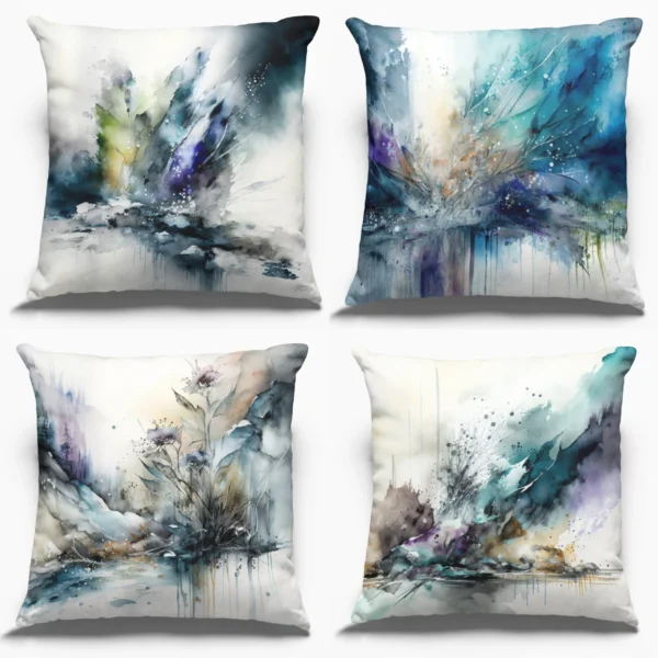 COUSSINS Hiver Abstrait Bleu Glacier 4 vues