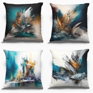 COUSSINS Hiver Abstrait Rouille Turquoise 4 vues