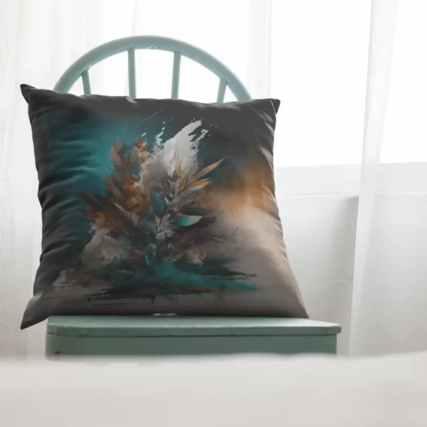 COUSSIN Hiver Abstrait Rouille Turquoise chaise aqua