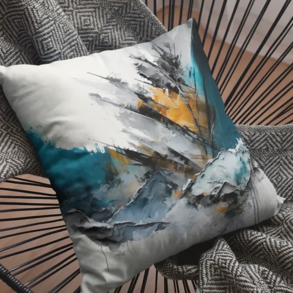 COUSSIN Hiver Abstrait Rouille Turquoise fauteuil fil de fer