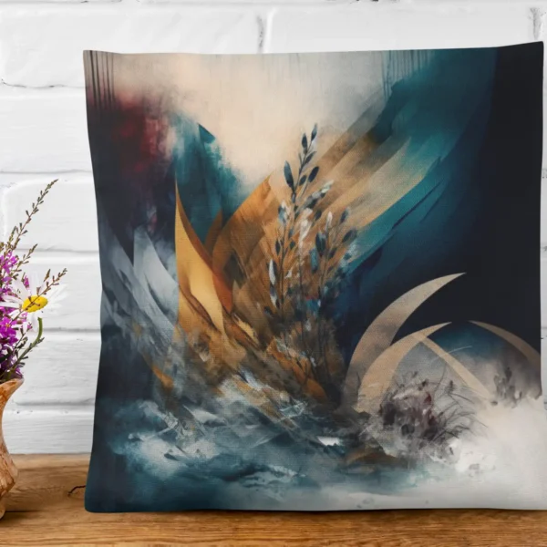 COUSSIN Hiver Abstrait Rouille Turquoise sur le parquet