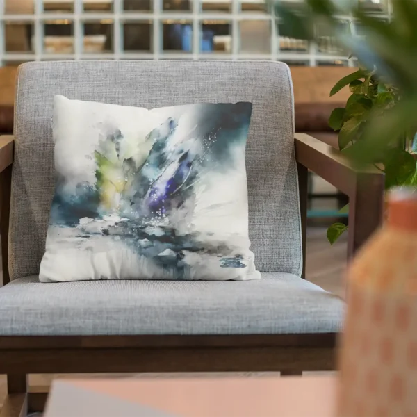 COUSSIN Hiver Abstrait Bleu Glacier fauteuil gris