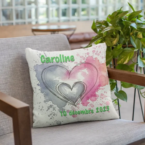 Coussin Naissance Faire part personnalisable fauteuil gris
