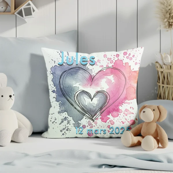 Coussin Naissance Faire part personnalisable chambre d'enfant