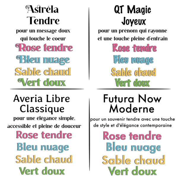 Coussin Personnalisé Table des polices et couleurs